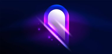 Soyut arkaplan parlayan neon ışıklı geometrik şekiller. Duvar kağıdı, bayrak, arkaplan, kart, kitap illüstrasyonu, iniş sayfası için uzay kozmik ya da sihirli enerji vektör duvar kağıdı