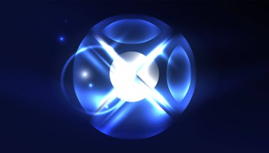 Soyut arka plan vektörü neon parlayan geometrik elementler. Duvar kağıdı, afiş, arkaplan, iniş sayfası, duvar resimleri, davetiyeler, posterler için yüksek teknoloji tasarımı