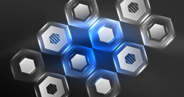 Neon altıgen arka plan. Duvar kağıdı, afiş, arkaplan, iniş sayfası, duvar resimleri, davetiyeler, posterler için yüksek teknoloji tasarımı