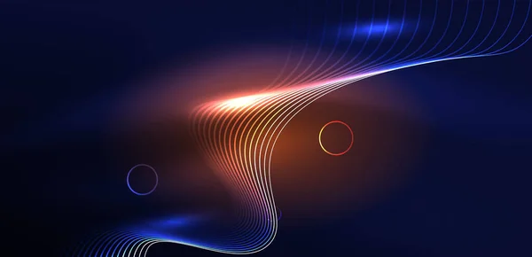 Neon Laserlinien Kreise Wellen Abstrakten Hintergrund Neonlicht Oder Lasershow Elektrische — Stockvektor
