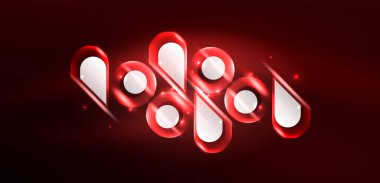 Neon parlayan geometrik şekiller vektör soyut arkaplanı. Yuvarlak elementler, ışık efektleri ve renk arkaplanlı parlak cam. Uzay kozmik ya da sihirli enerji duvar kağıdı