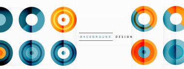 Çember simetrik ızgara bileşimi ile soyut arkaplan. Daire şekli hareket hissi yaratıyor. Şebeke, her çember arasında eşit aralıklarla bileşime yapı ve denge ekler