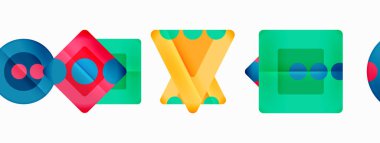 Trendy minimal geometric abstract background. Triangles, squares and circles bright colors backdrop. Vector Illustration For Wallpaper, Banner, Background, Card, Book Illustration, landing page