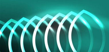 Neon çizgileri ve dalgalar soyut arkaplan. Duvar kağıdı, pankart, arkaplan, iniş sayfası, duvar sanatı, davetiye, baskılar, posterler için parlayan tekno neon şekiller vektör ilülasyonu