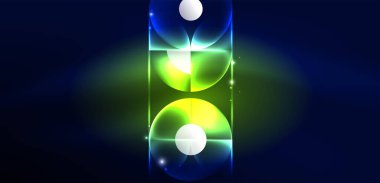 Neon ışığı parlayan daireler vektörü soyut arkaplan