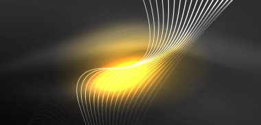 Parlak neon dalgalar. Neon ışığı ya da lazer gösterisi, elektrik akımı, güç hatları, tekno kuantum enerji dürtüsü, parlayan sihirli dinamik çizgiler.