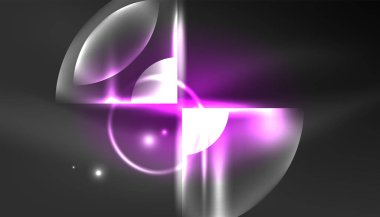 Soyut arka plan tekno neon parlayan daire şekilleri ve ışık efektli yuvarlak elemetler. Duvar kağıdı, afiş, arkaplan, iniş sayfası, duvar resimleri, davetiyeler, posterler için yüksek teknoloji tasarımı