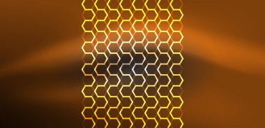 Altıgen soyut arkaplan. Duvar kağıdı, afiş, arkaplan, iniş sayfası, duvar sanatı, davetiye, baskılar için tekno parlayan neon altıgen şekiller vektör ilüstrasyonunu şekillendirir