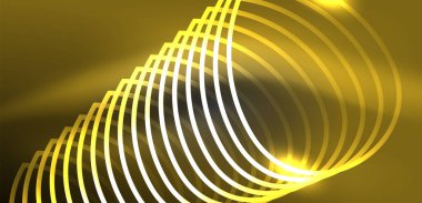 Neon lazer hatları, daire dalgaları soyut arkaplan. Neon ışığı ya da lazer gösterisi, elektrik akımı, güç hatları, tekno kuantum enerji dürtüsü, parlayan sihirli dinamik çizgiler.