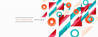 Renkli üçgenler ve soyut çemberler. Duvar kağıdı, afiş, arkaplan, iniş sayfası, duvar sanatı, davetiye, baskılar, posterler için tasarım