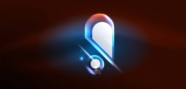 Neon parlayan geometrik şekiller vektör soyut arkaplanı. Yuvarlak elementler, ışık efektleri ve renk arkaplanlı parlak cam. Uzay kozmik ya da sihirli enerji duvar kağıdı