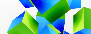 3d küp vektör soyut arkaplan. 3d kare şeklindeki temel geometrik elementlerin bileşimi. Duvar kağıdı, afiş, arkaplan veya iniş için moda tekno iş şablonu