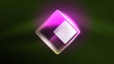 Soyut arka plan iniş sayfası, geometrik şekil koyu arkaplanda parlayan neon ışıkla aydınlatılmış. Gelecekçi şehir ışıkları konsepti