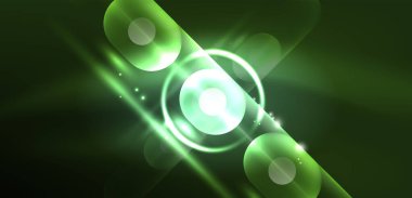 Soyut parlak neon ışıklı tekno daireler arka planı