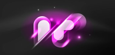 Soyut arkaplan parlayan neon ışıklı geometrik şekiller. Duvar kağıdı, bayrak, arkaplan, kart, kitap illüstrasyonu, iniş sayfası için uzay kozmik ya da sihirli enerji vektör duvar kağıdı