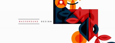 Renkli üçgenler ve yuvarlak şekiller. Duvar kağıdı, afiş, sunum, arkaplan şablonu