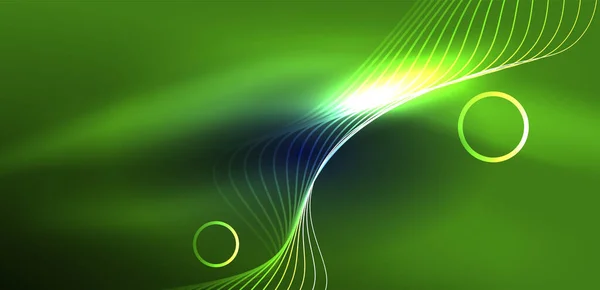 Neon Laser Linjer Sirkel Bølger Abstrakt Bakgrunn Neonlys Eller Lasershow – stockvektor