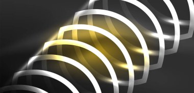 Neon lazer hatları, daire dalgaları soyut arkaplan. Neon ışığı ya da lazer gösterisi, elektrik akımı, güç hatları, tekno kuantum enerji dürtüsü, parlayan sihirli dinamik çizgiler.