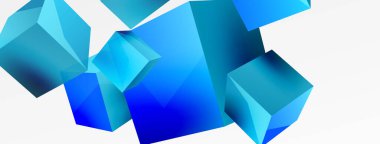 3d vektör soyut arkaplan. Uçan küp kompozisyonu. Duvar kağıdı, afiş, arkaplan veya iniş için moda tekno iş şablonu