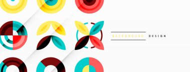 Şebeke bileşimi soyut bir arkaplanda renkli daireler. Duvar kağıdı, afiş, arkaplan, iniş sayfası, duvar sanatı, davetiye, baskılar, posterler için tasarım