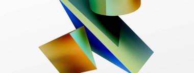 Metalik 3d şekil vektör geometrik arkaplan. Duvar kağıdı, afiş, arkaplan veya iniş için moda tekno iş şablonu