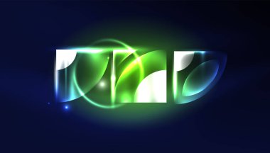 Soyut arka plan tekno neon parlayan daire şekilleri ve ışık efektli yuvarlak elemetler. Duvar kağıdı, afiş, arkaplan, iniş sayfası, duvar resimleri, davetiyeler, posterler için yüksek teknoloji tasarımı