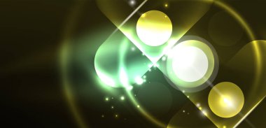 Soyut parlak neon ışıklı tekno daireler arka planı