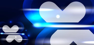 Soyut arkaplan parlayan neon ışıklı geometrik şekiller. Duvar kağıdı, bayrak, arkaplan, kart, kitap illüstrasyonu, iniş sayfası için uzay kozmik ya da sihirli enerji vektör duvar kağıdı