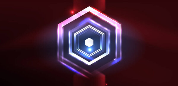 Abstract background techno neon hexagons. Hi-tech vector illustration for wallpaper, banner, background, landing page, wall art, invitation, prints, posters