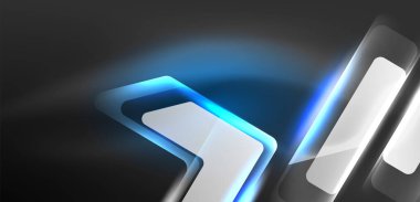 Neon hız oku ve çizgi arka planı şekillendirir. Parlak arka planlı yüksek teknoloji konsepti. Karanlıkta parlayan ışık efekti