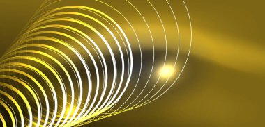 Neon lazer hatları, daire dalgaları soyut arkaplan. Neon ışığı ya da lazer gösterisi, elektrik akımı, güç hatları, tekno kuantum enerji dürtüsü, parlayan sihirli dinamik çizgiler.