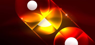 Neon ışığı parlayan daireler vektörü soyut arkaplan