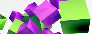 3d küp vektör soyut arkaplan. 3d kare şeklindeki temel geometrik elementlerin bileşimi. Duvar kağıdı, afiş, arkaplan veya iniş için moda tekno iş şablonu