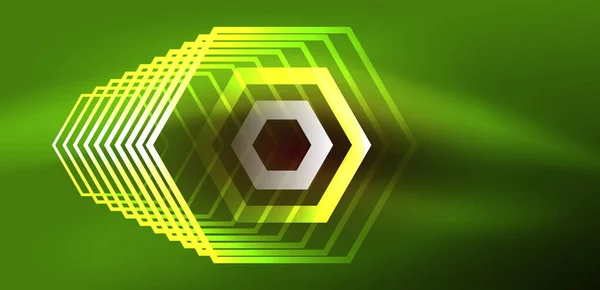 Abstrakt Bakgrund Techno Neon Hexagoner Högteknologisk Vektor Illustration För Tapeter — Stock vektor