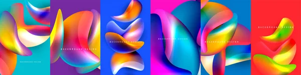 Set Fluid Wave Background Designs Feature Organic Flowing Patterns Resembling — Stock Vector