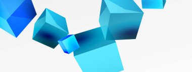 3d vector abstract background. Flying cubes composition. Trendy techno business template for wallpaper, banner, background or landing