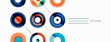Şebeke bileşimi soyut bir arkaplanda renkli daireler. Duvar kağıdı, afiş, arkaplan, iniş sayfası, duvar sanatı, davetiye, baskılar, posterler için tasarım
