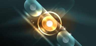 Soyut parlak neon ışıklı tekno daireler arka planı