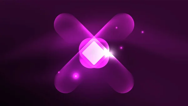 抽象的な背景ランディングページ 輝くネオンの光の反射を持つガラスの幾何学的形状 光沢のあるフォーム上のエネルギー効果の概念 — ストックベクタ