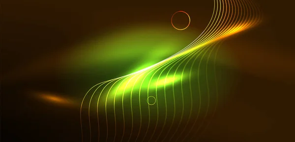 Neonlinien Und Wellen Abstrakten Hintergrund Techno Leuchtende Neon Formen Vektorillustration — Stockvektor