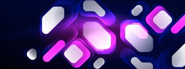 Parlayan neon geometrik elementler soyut arkaplan. Neon ışığı ya da lazer gösterisi, elektrik akımı, güç hatları, tekno kuantum enerji dürtüsü, parlayan sihirli dinamik çizgiler.