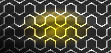 Soyut arka plan tekno neon altıgenleri. Duvar kağıdı, afiş, arkaplan, iniş sayfası, duvar resimleri, davetiye, baskılar, posterler için yüksek teknoloji vektör ilüstrasyonuName