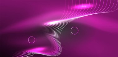 Neon lazer hatları, daire dalgaları soyut arkaplan. Neon ışığı ya da lazer gösterisi, elektrik akımı, güç hatları, tekno kuantum enerji dürtüsü, parlayan sihirli dinamik çizgiler.