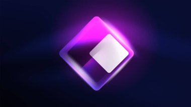 Soyut arkaplan iniş sayfası, parlak formlar üzerinde enerji etkisi konsepti, mavi parıldayan neon ışık yansımalı cam geometrik şekiller.