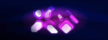 Parlayan neon geometrik elementler soyut arkaplan. Neon ışığı ya da lazer gösterisi, elektrik akımı, güç hatları, tekno kuantum enerji dürtüsü, parlayan sihirli dinamik çizgiler.