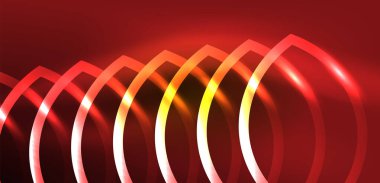 Neon çizgileri ve dalgalar soyut arkaplan. Duvar kağıdı, pankart, arkaplan, iniş sayfası, duvar sanatı, davetiye, baskılar, posterler için parlayan tekno neon şekiller vektör ilülasyonu
