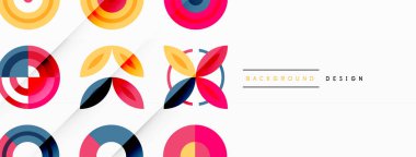 Canlı ve göz alıcı vektör arkaplanı, modern ve moda tasarımlar için mükemmel düzenlenmiş renkli çemberlerden oluşan bir şebeke içeriyor.