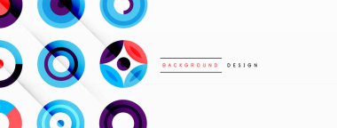 Şebeke bileşimi soyut bir arkaplanda renkli daireler. Duvar kağıdı, afiş, arkaplan, iniş sayfası, duvar sanatı, davetiye, baskılar, posterler için tasarım