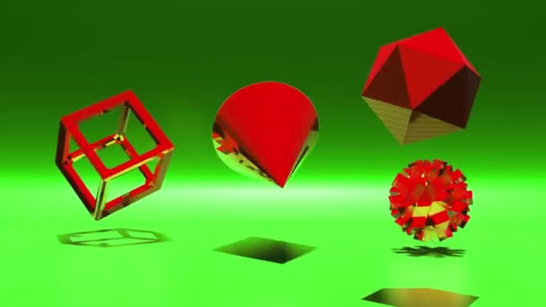 Gráficos Movimiento Renderizado Abstractos Cono Metálico Cubo Esfera Otros Elementos — Vídeo de stock