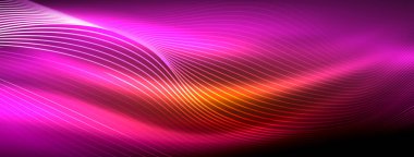 Parlayan neon dalga soyut arkaplan - canlı, ışıltılı dalgalar büyüleyici ve heyecan verici bir ekran içinde titreşiyor